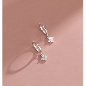 NEW S925 Sterling Silver Flower Hoop Earrings
